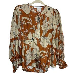 Hunter Bell Brown Floral Silk Blouse Sz. XS